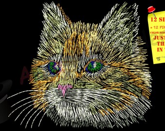 Cat Embroidery Design-Rainbow Kitty Pattern-Cat Sketch-Instant Download-PES