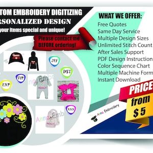 Custom Embroidery Digitizing, Personalized Design, Logo, Applique