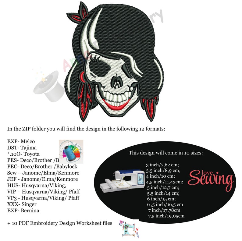 Gothic girl skull embroidery designmachine embroidery  etsy Gothic girl skull embroidery designmachine embroidery  etsy