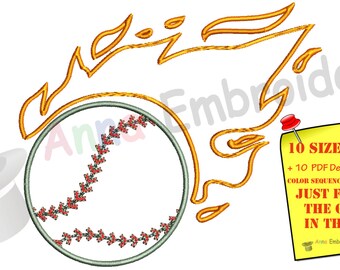 Fireball Baseball Embroidery Design (Digital Download)