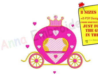 Princess Carriage Machine Embroidery Design, Girls Fairy Tale (Instant Download)