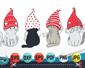Christmas Cats SVG, Kitty Gnomes, Cricut Silhouette Files (Digital Download)