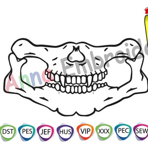 Könnte beinhalten: Schwarz-weiße Strichzeichnung eines Schädels mit Zähnen. Das Bild enthält den Text "14 SIZES DESIGN + 14 PDF Design Worksheets!" und "JUST FOLLOW THE GUIDELINES IN THE PDF FILE."