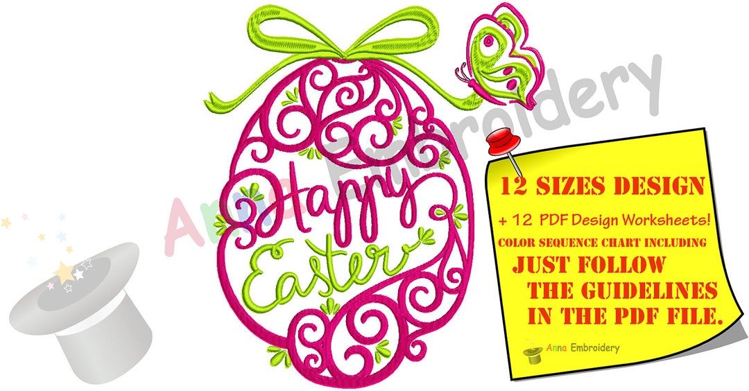 Egghead Designs Happy Easter Embroidery Design-easter Egg Embroidery-butterfly- Machine ...