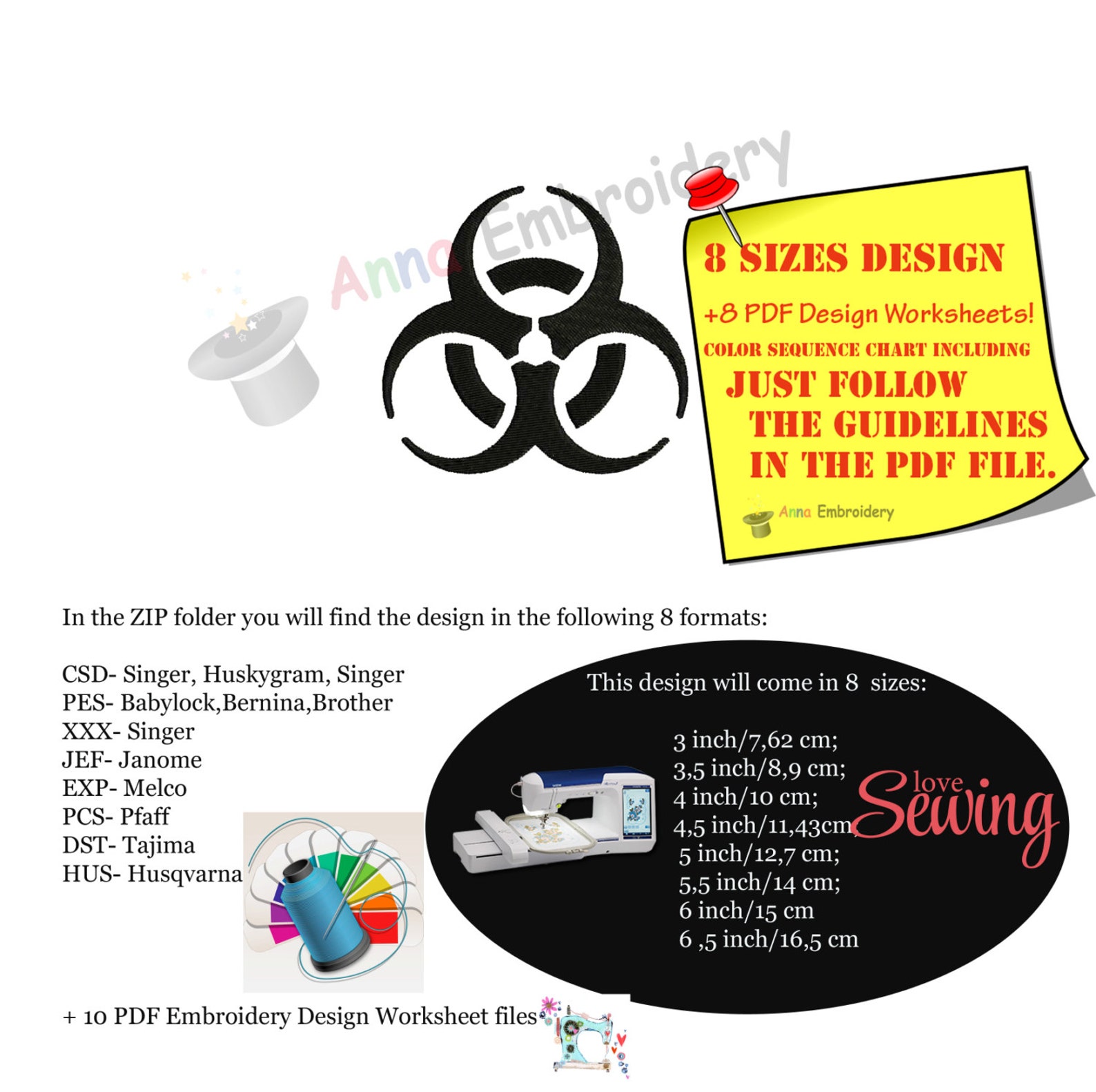Biohazard Symbol Machine Embroidery Design, Filled Stitch (8 Sizes) - Etsy