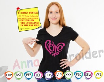 Swirly Heart Machine Embroidery Design: Love, Valentines (Instant Download)
