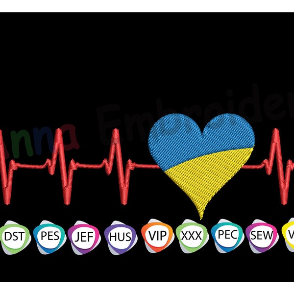 UKRAINE Heartbeat EMBROIDERY Design,Ukraine Flag Heart,Stop War in Ukraine,Ukraine Heart Pattern,Embroidery Machine Designs,Help Ukraine