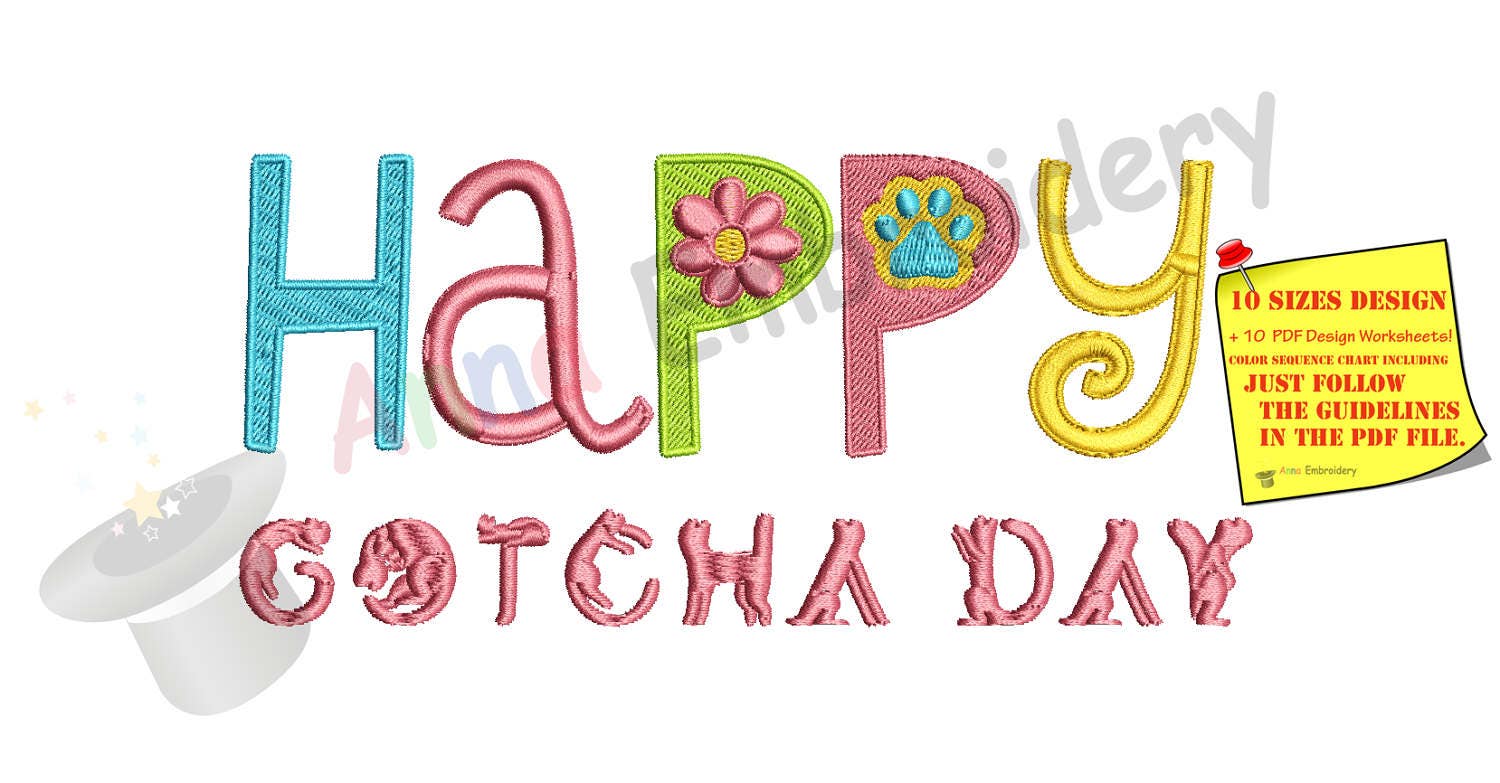 Happy Gotcha Day Embroidery Design Pets Adoption Machine | Etsy
