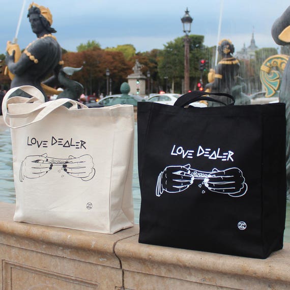 GRAND Totebag en toile LOVE DEALER©, Left Eye, Bouche à Fleur 100 % coton bio différents coloris et imprimés