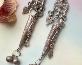 Antique Yemenite Jewish Bowsani Original Mazamir Earrings - 90 mm