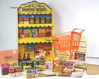 Vintage 1970 Mattel "Shoppin' Sheryl" Doll's Toy Grocery Store...Shopping Cart-Groceries-Shopping Bags-Money...More!