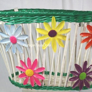 Vintage 1970&#39;s Girl&#39;s Flower Decorated Bicycle Basket...Complete With HTF Straps!