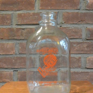 Vintage Large 12 Greenish Glass Milk Bottle W/ Ribbed Grip Indent