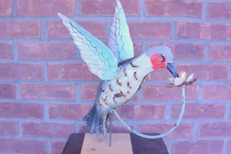 Folk Art Tin Hummingbird Garden Statue