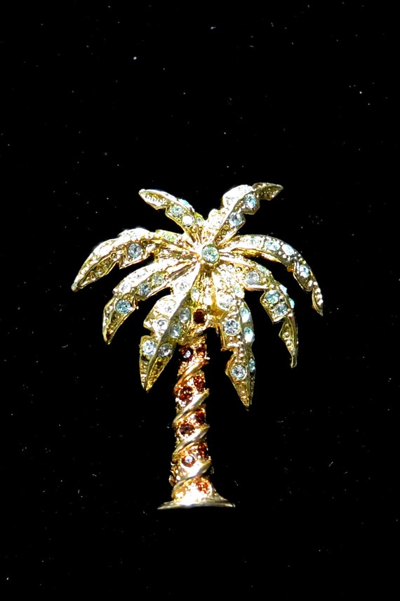 Vintage Monet Palm Tree Brooch Gold Tone, Green &… - image 1