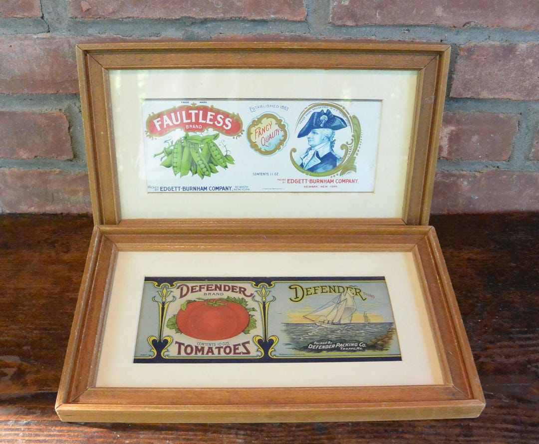 Vintage Framed Crate Label Art: Peas and Tomatoes Crate End Labels - Etsy