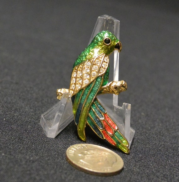 Vintage Monet Enamel and Rhinestone Parrot Brooch… - image 3