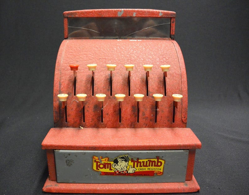 Red Metal Tom Thumb Cash Register Bank Western Stamping 50s Etsy