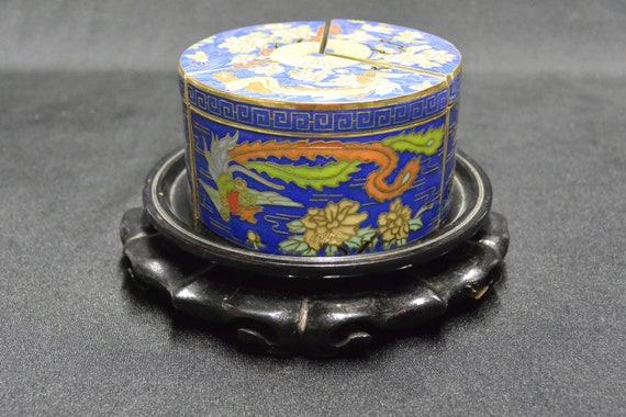 Hinged Top Vintage Asian Enamel Art Boxes Chinese Cloisonne /& Carnelian Trinket Boxes