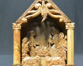 Vintage Wooden Christmas Creche Diorama Nativity Scene