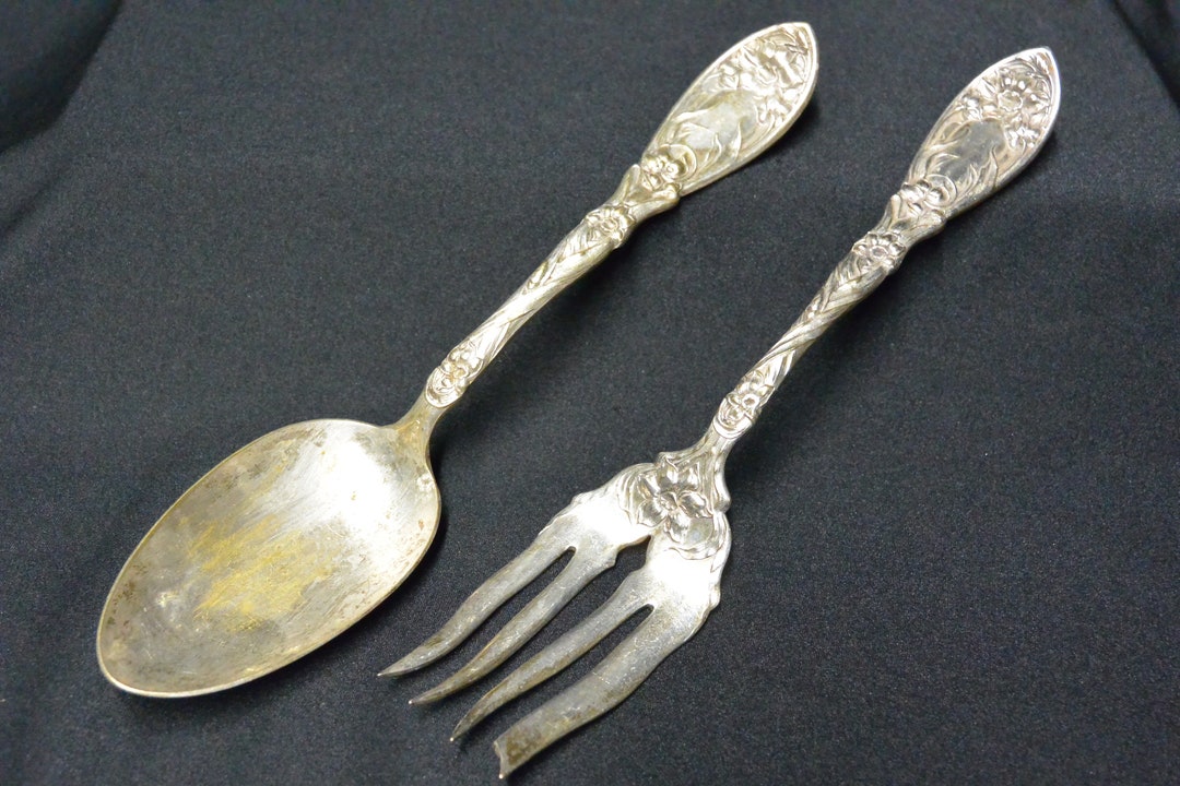 Oxford Silver Plate Serving Spoon & Fork Oxford Narcissus Etsy