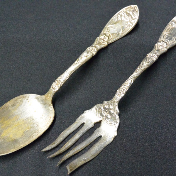 Oxford Silver Plate Serving Spoon & Fork Oxford Narcissus Pattern; Jan 14, 1908