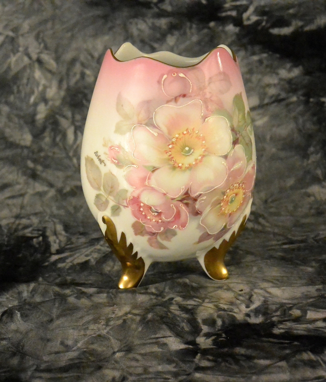 Vintage Imperial Porcelain Egg Vase Hand Painted Gold Footed Etsy