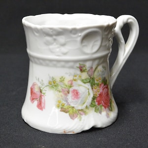 Vintage German Porcelain Shaving Mug: Embossed Rim and Roses Transfer