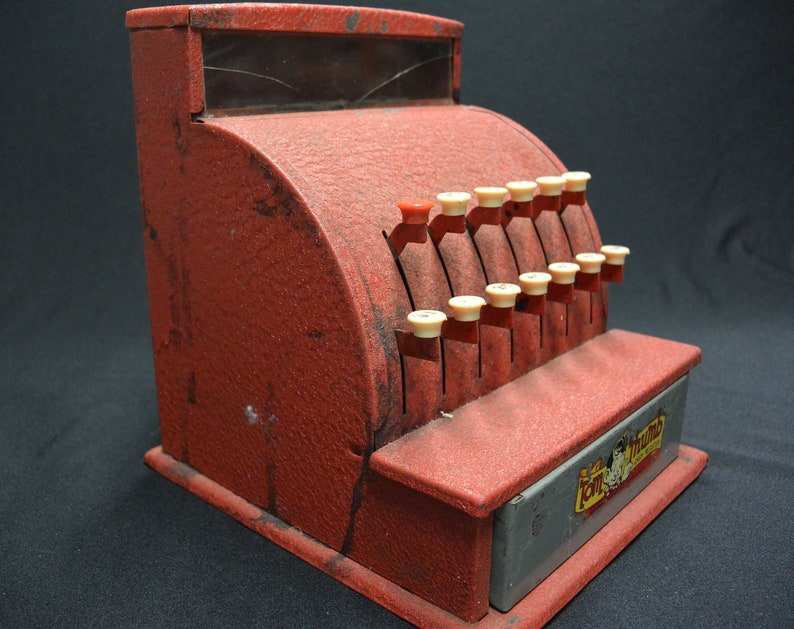 Red Metal Tom Thumb Cash Register Bank Western Stamping 50s Etsy