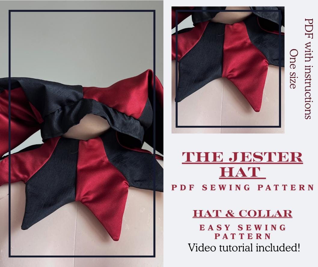Jester Hat and Collar PDF Sewing Pattern | One Size Video Tutorial ...