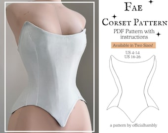 Patrón PDF del corsé Fae, tallas 16-26 de EE. UU.