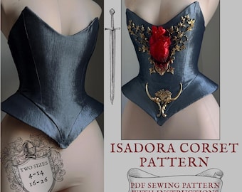 Patrón de costura en PDF del corsé Isadora, tallas 4-14