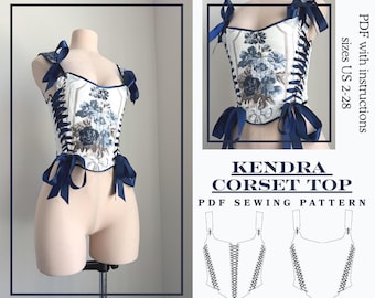 Kendra Corset Top Sewing Pattern PDF Sizes 2-28 | Upcycle Video Tutorial included