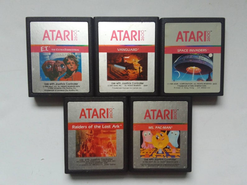 Vangaurd Vintage Atari 2600 Silver Label Game Cartridge Lot ET Space Invaders #11 x5