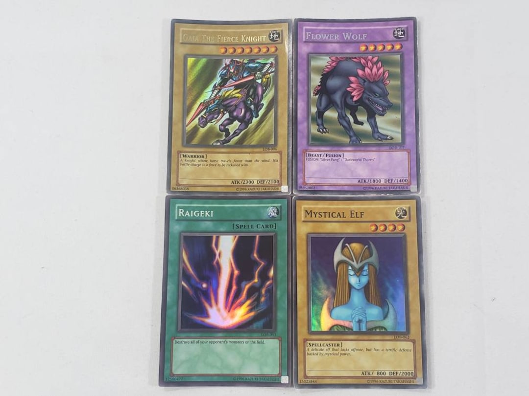 Yugioh yugioh LOB Card Lot x4 Gaia the Fierce Knight, Mystical Elf, Raigeki, Flower Wolf