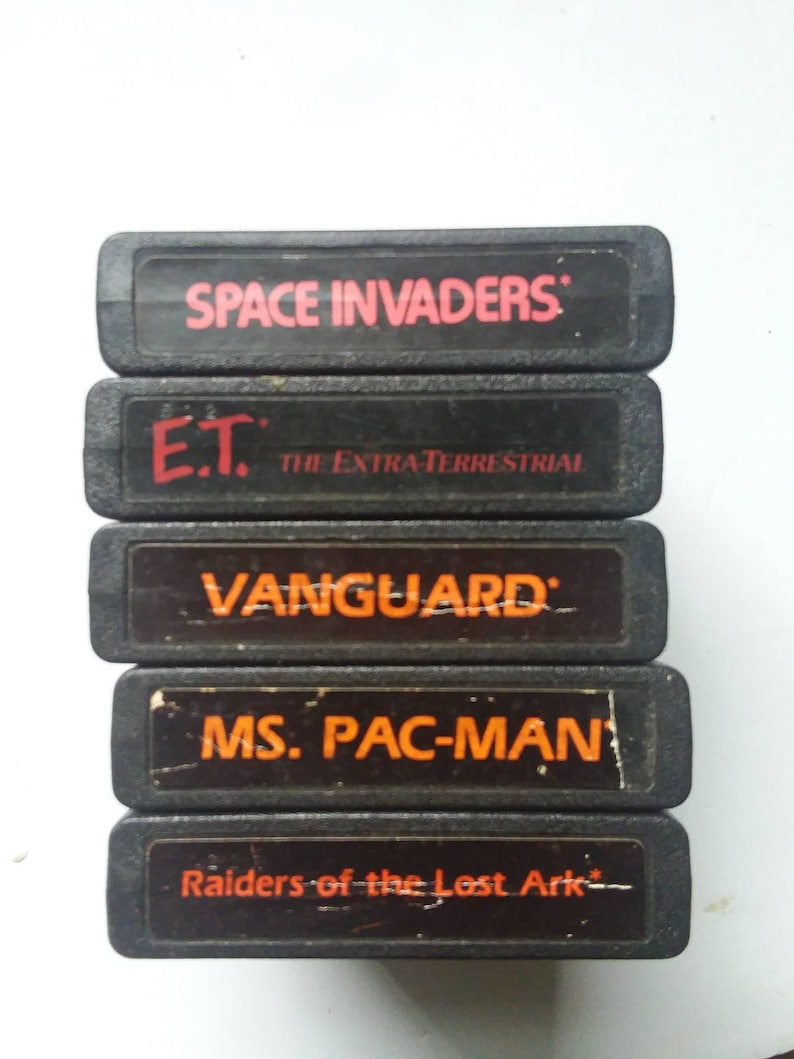 Vangaurd Vintage Atari 2600 Silver Label Game Cartridge Lot ET Space Invaders #11 x5