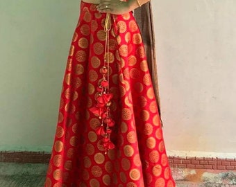red lehenga dress
