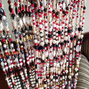 Red Black White Beaded Curtains - Bohemian Multi Coloured Beaded Decorative Strands - Faux Pearls Door Window Festival Decoration Strings