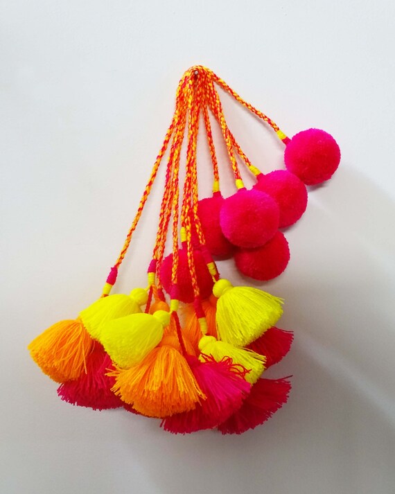 Multi Color Pom Pom And Tassel Curtain Tie Back Pompom Tassel Etsy