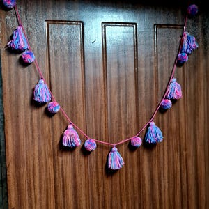 Ombre pompom tassels garlands, Tassels decorative strands, Bohemian handmade hanging, Multi coloured nursery garlands, party door decoration