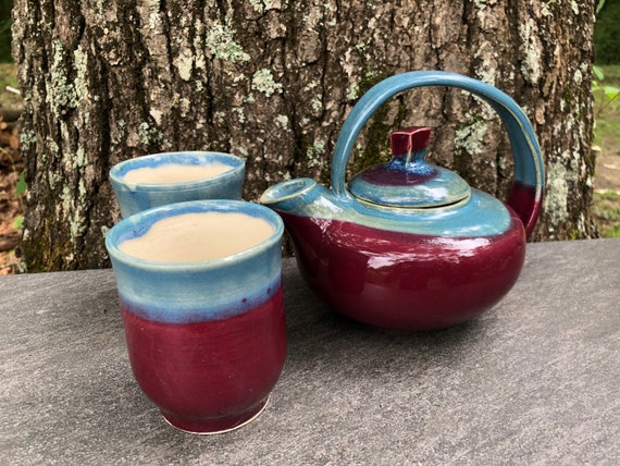 Blue & Burgundy Tea Set