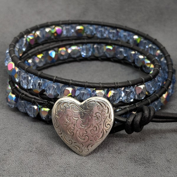 Perlen Armband, blaue Perlen Armband, Boho Tschechische Perle Lederarmband, Geschenk für ihr Geschenk für Mama Freundin, Geburtstag Geschenk