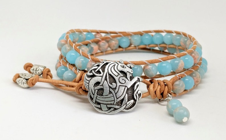 Boho Chic Sea Horse Bracelet Celtic Jewelry Irish Jewelry Bracelets for Women Blue Jasper Gemstone