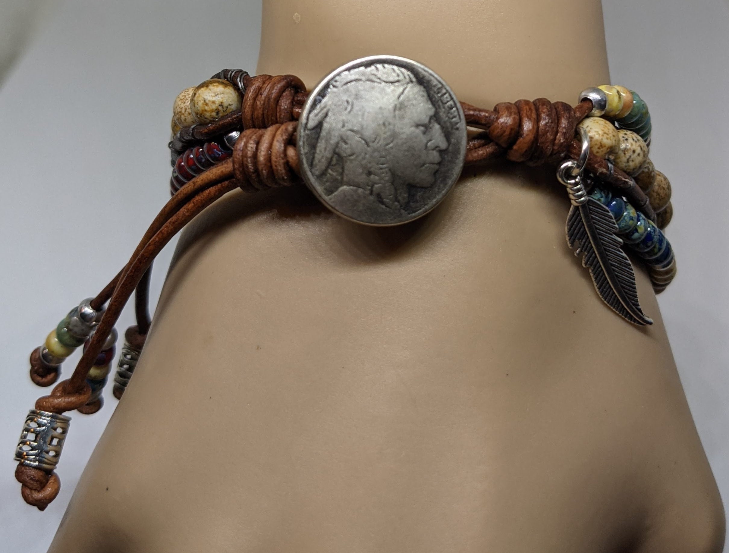 Handmade Beaded Bracelet - Bohemian Native American Style Leather Cuff With Seed Beads
