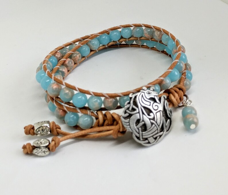 Boho Chic Sea Horse Bracelet Celtic Jewelry Irish Jewelry Bracelets for Women Blue Jasper Gemstone