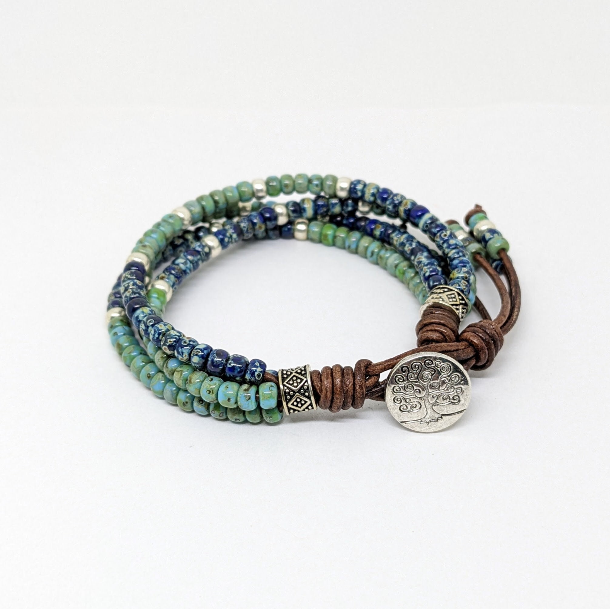 Tree of Life Bracelet, Leather Seed Bead Wrap Bracelet - Etsy