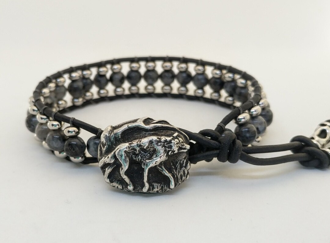Wolf Bracelet, Native American Style, Wolf Button, Labradorite, Mens ...