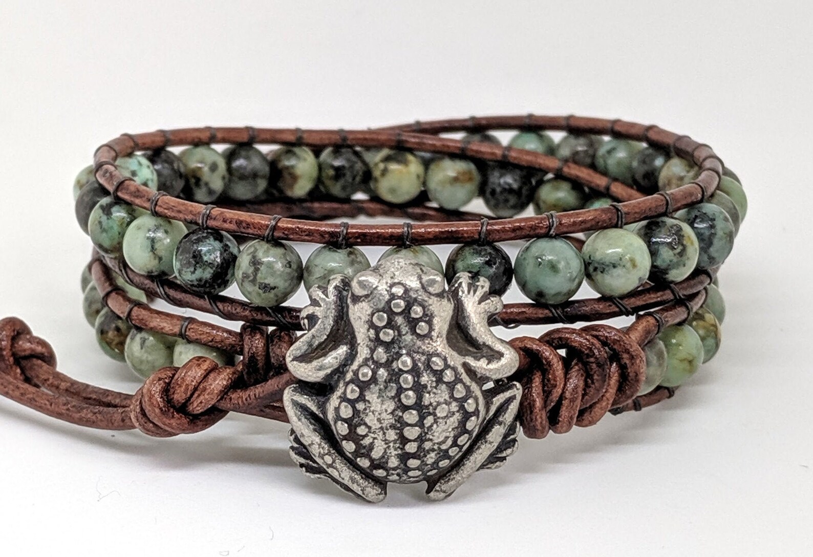 bead bracelet with a metal frog