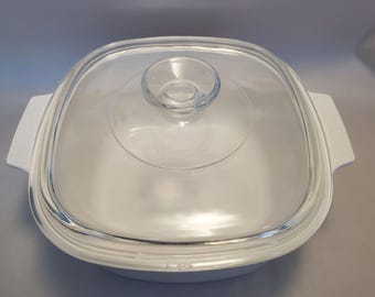 Vintage Corning Ware White Casserole and Pyrex Lid. 3 Liter. A-3-B Free Shipping