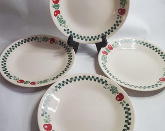Corelle by Corning Set of 4 FARM FRESH 6 5/8" Bread, Dessert Plates ~ Gingham *Free Shipping